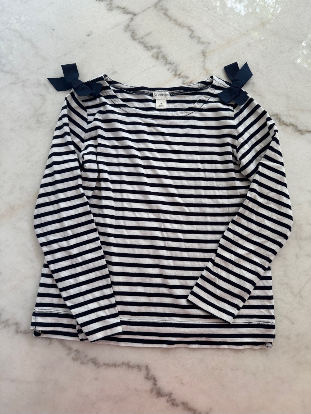 JCrew Crewcuts Long Sleeve Bow Shoulder Top - Navy & White